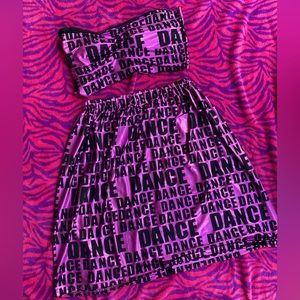 Handmade dance shiny pink and black 2 piece outfit